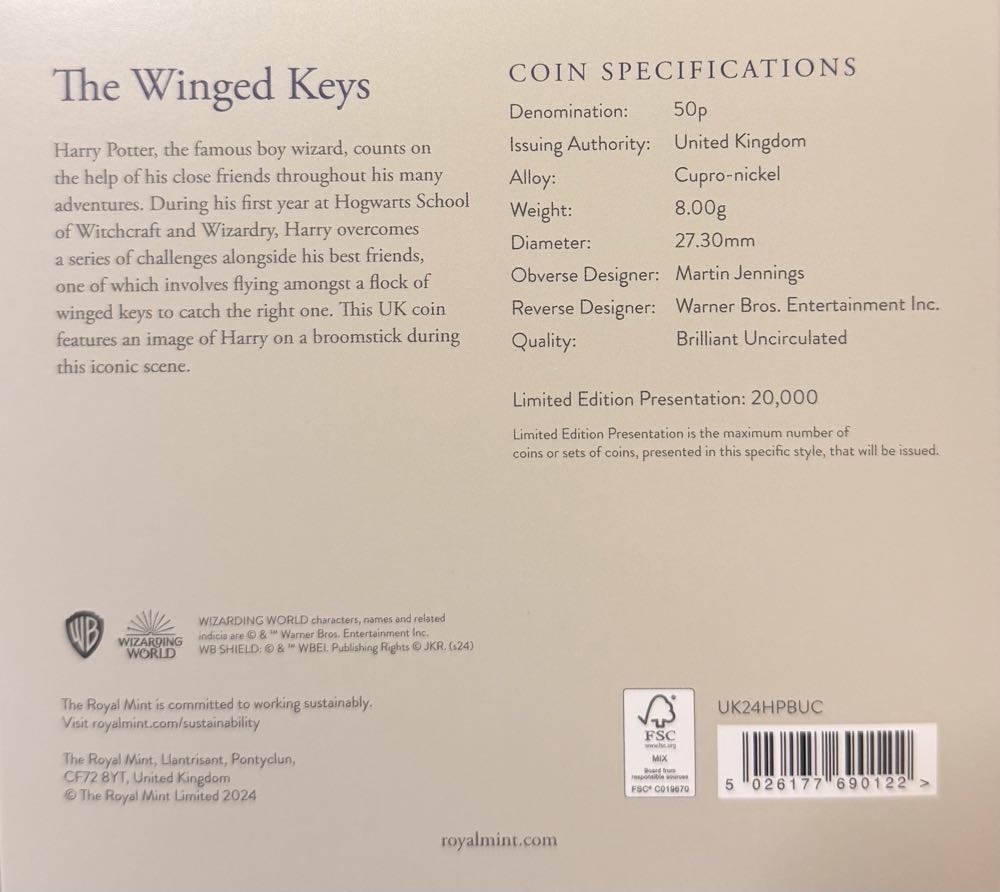 2024 The Winged Keys Colour 50p  coin collectible - Main Image 4