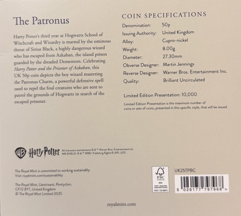 2025 The Patronus Colour 50p  coin collectible - Main Image 4