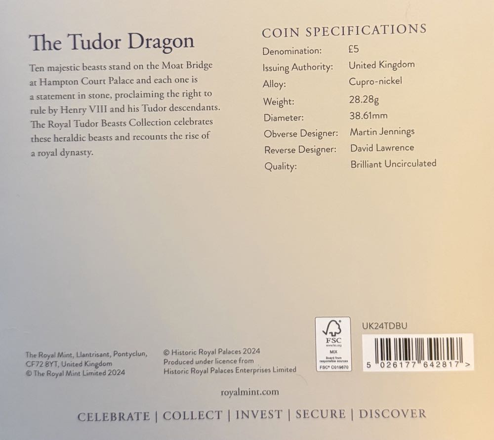 2024 The Tudor Dragon £5  coin collectible - Main Image 4