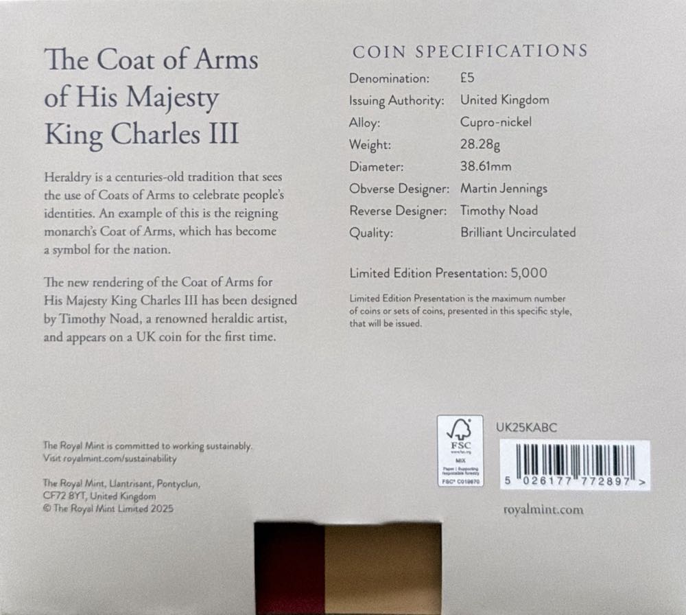 2025 The Coat Of Arms £5  coin collectible - Main Image 4