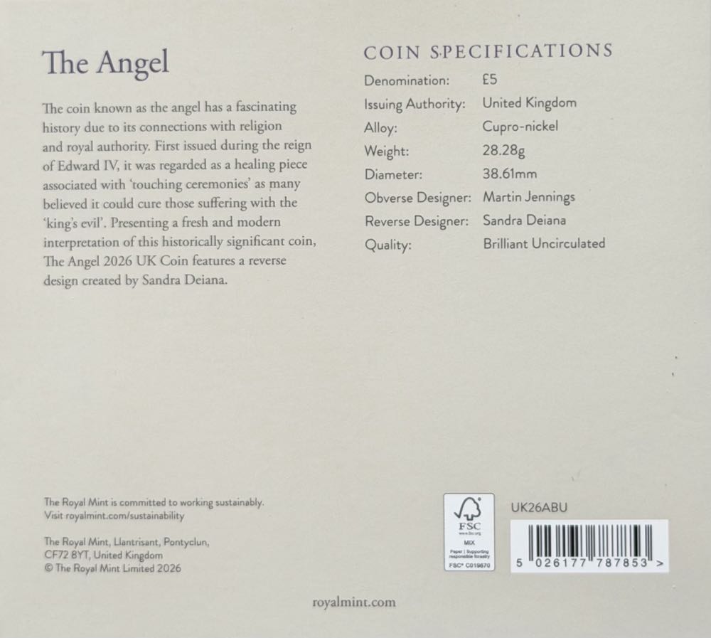 2026 The Angel £5  coin collectible - Main Image 4