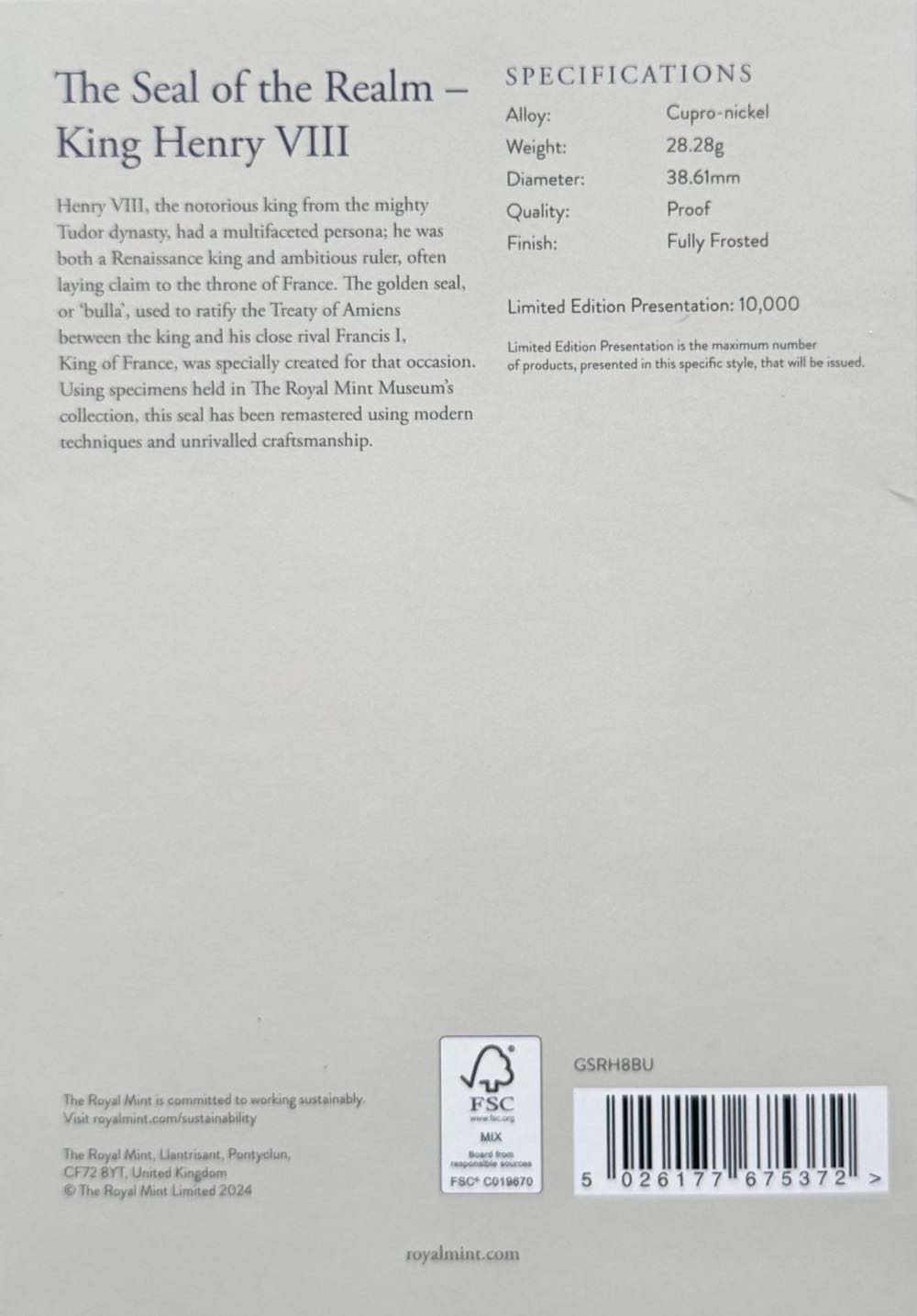 King Henry VIII Seal  coin collectible - Main Image 4