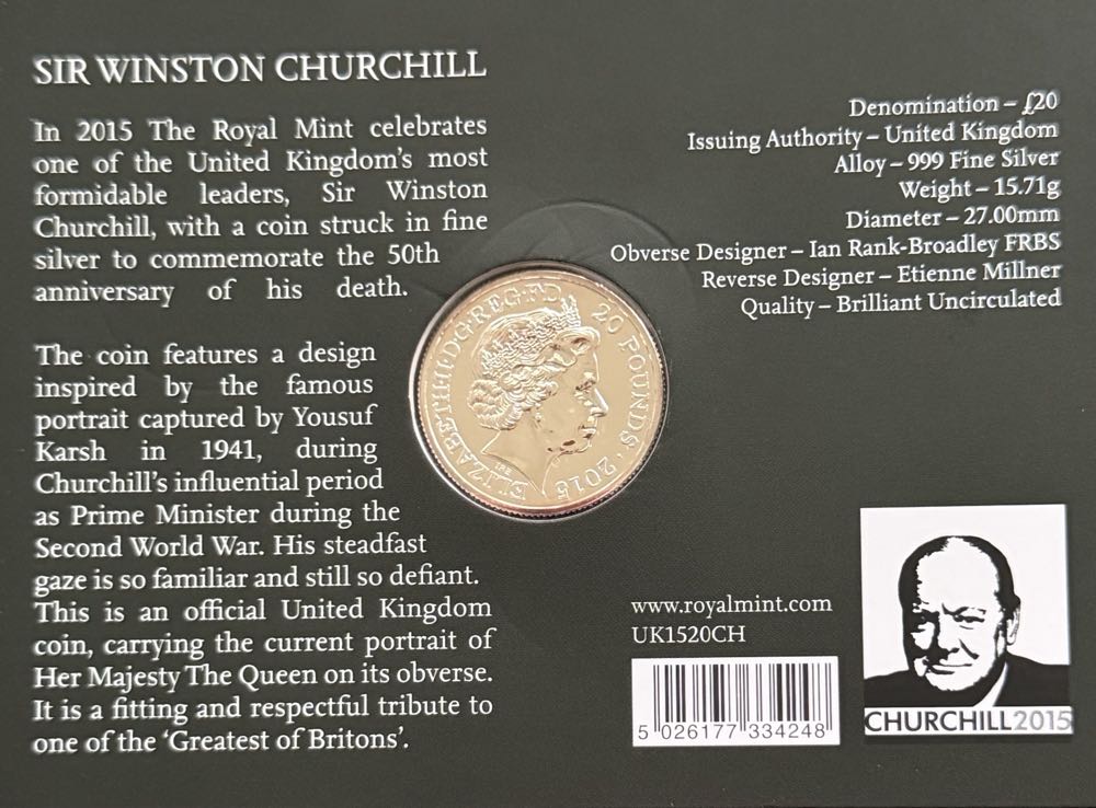2015 Sir Winston Churchill £20  coin collectible - Main Image 4