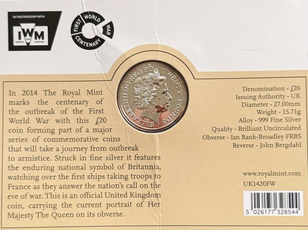 2014 The First World War £20  coin collectible - Main Image 4