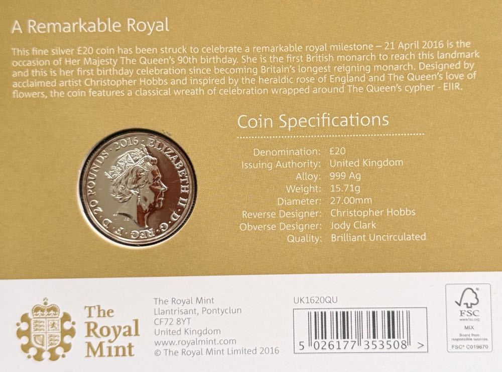 2016 Queens 90th Birthday £20  coin collectible - Main Image 4