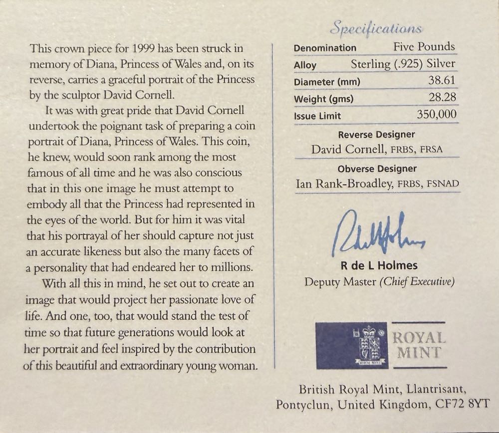 1999 Diana Memorial Silver £5  coin collectible - Main Image 4