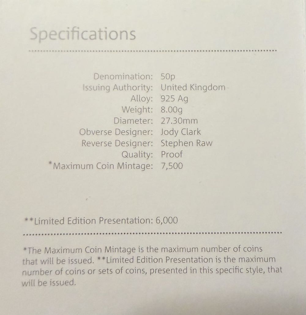 2019 Sherlock Holmes Silver 50p  coin collectible - Main Image 4