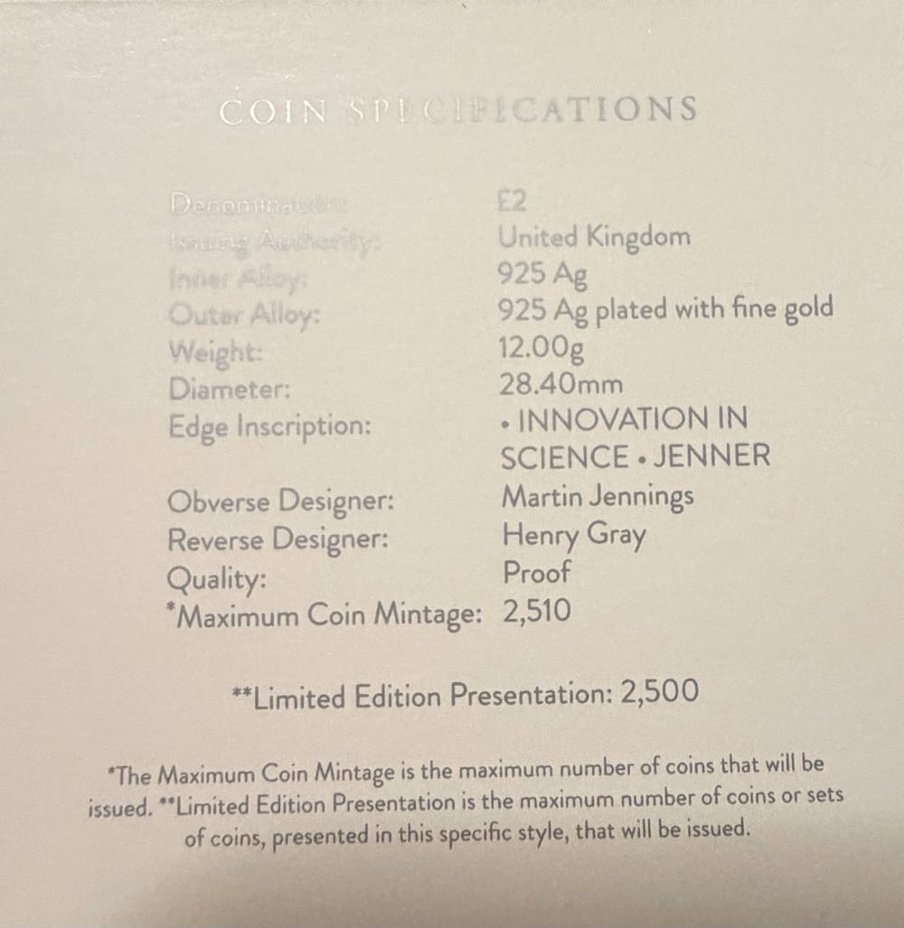 2023 Edward Jenner £2  coin collectible - Main Image 4