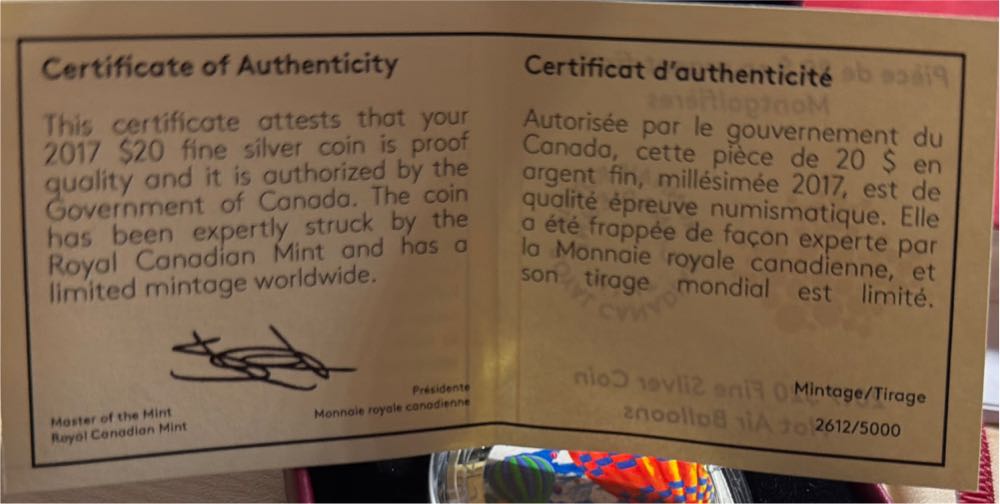 2017 $20 Fine Silver Coin Hot Air balloons  coin collectible [Barcode 623932085367] - Main Image 4