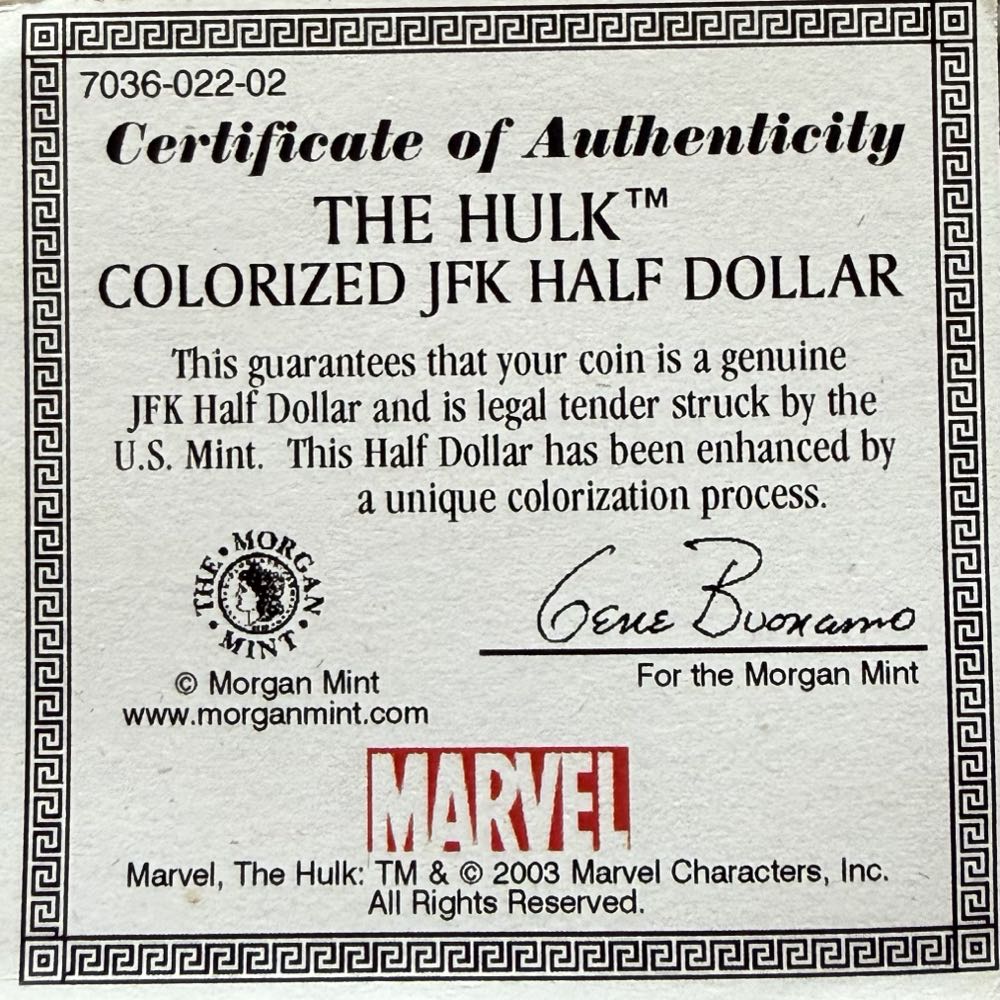 2003 The Hulk JFK Half Dollar  coin collectible - Main Image 3