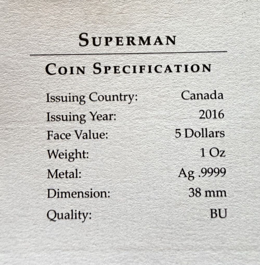 2016 Superman $5  coin collectible - Main Image 4