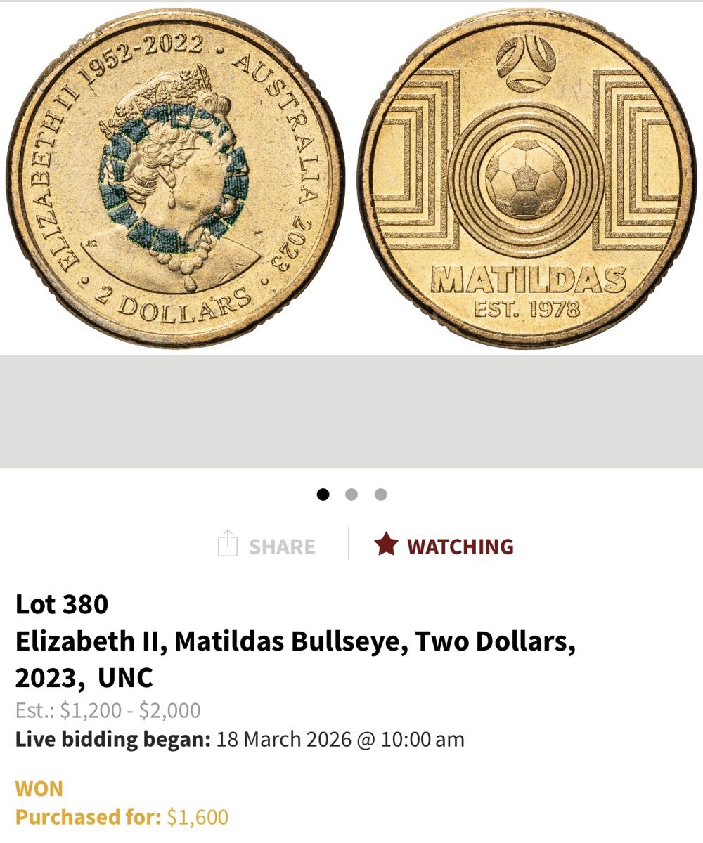 2023 $2 Matildas Green - BULLSEYE ERROR  coin collectible - Main Image 3