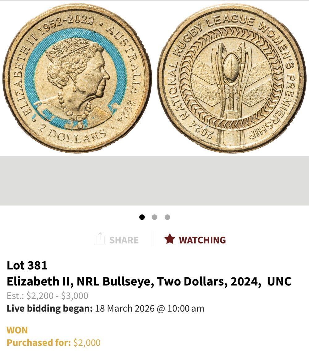 2024 $2 NRLW - BULLSEYE ERROR  coin collectible - Main Image 3