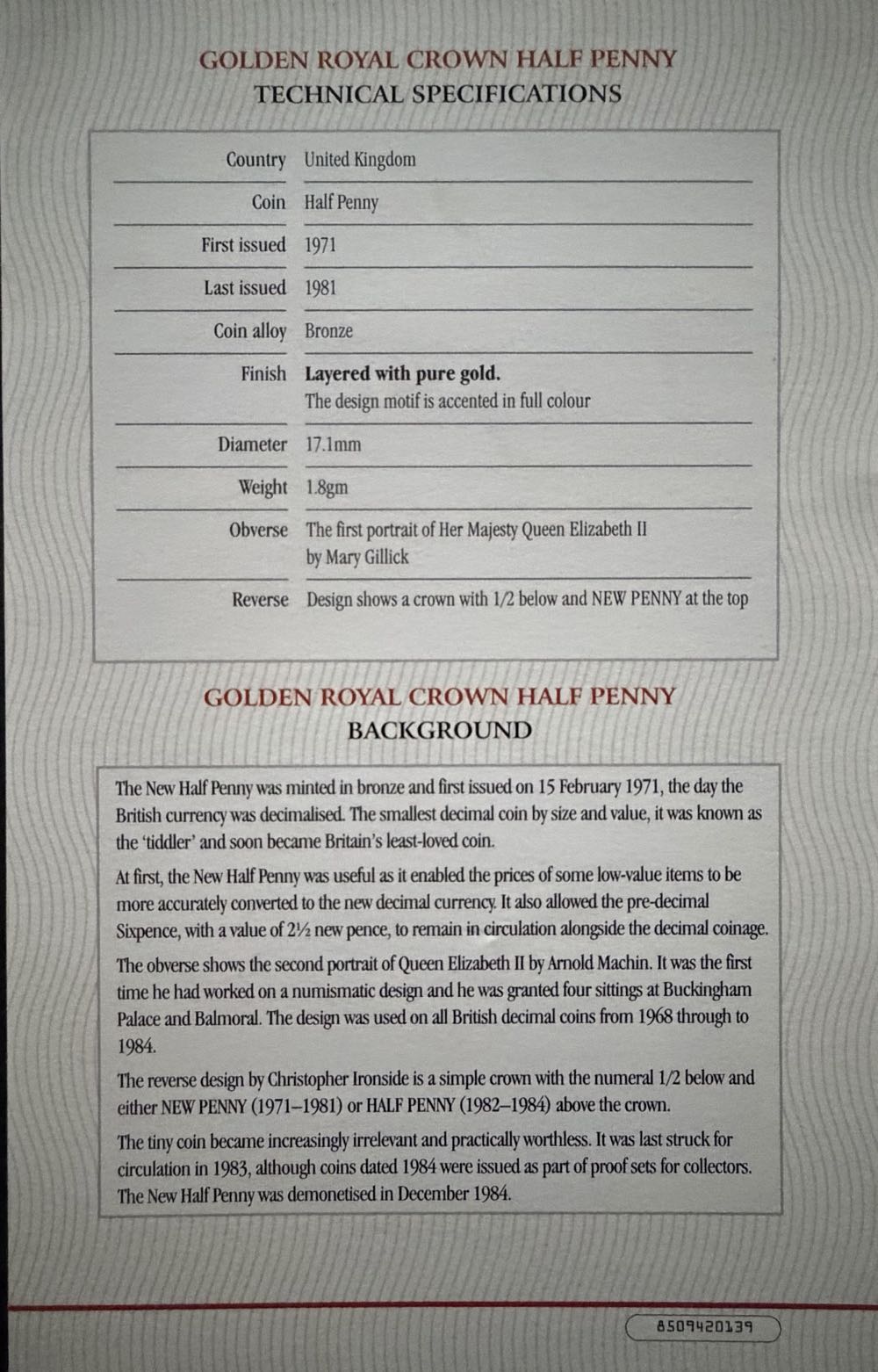 1979 Half New Penny Coloured  coin collectible - Main Image 4