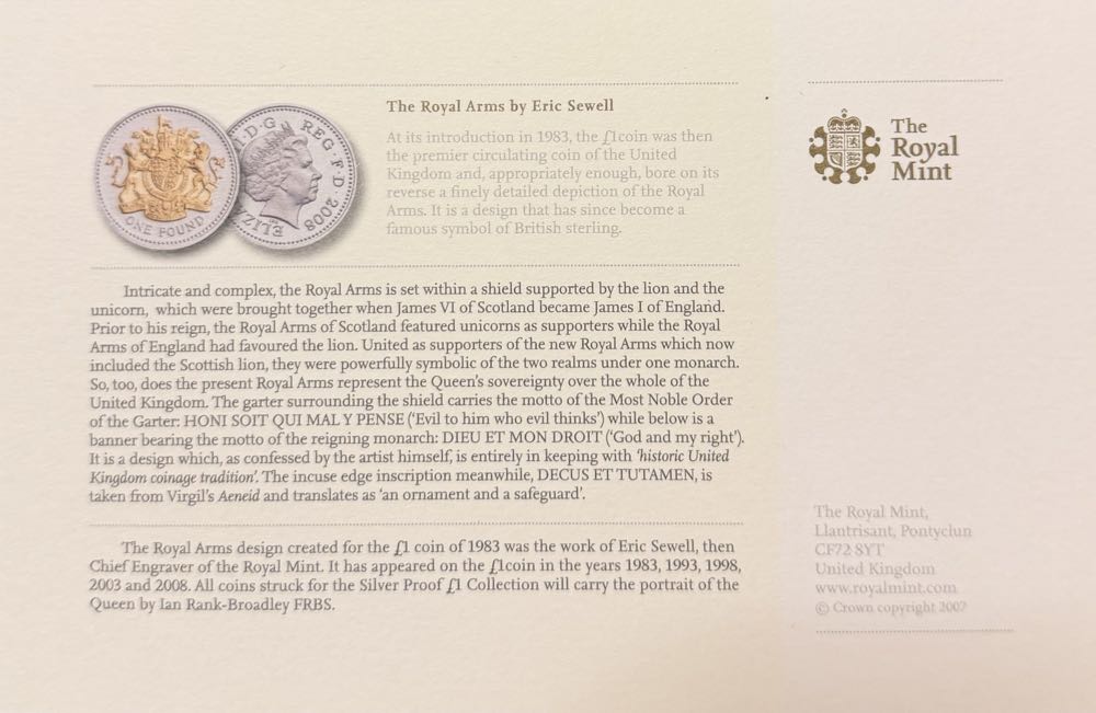 2008 The Royal Arms £1  coin collectible - Main Image 3