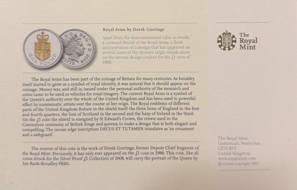 2008 Crowned Shield £1  coin collectible - Main Image 3