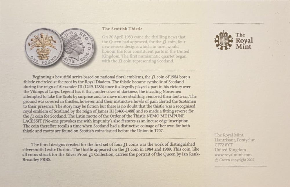 2008 The Scottish Thistle £1  coin collectible - Main Image 3