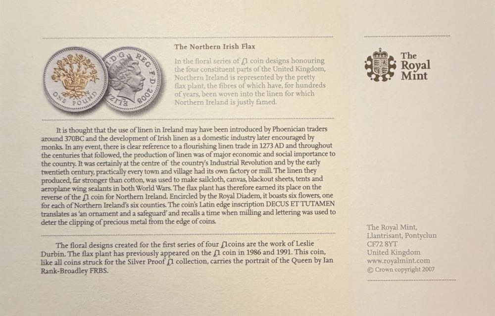 2008 The Northen Irish Flax £1  coin collectible - Main Image 3
