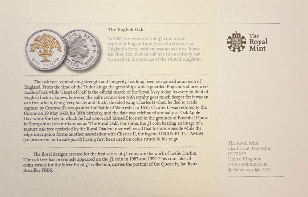 2008 The English Oak £1  coin collectible - Main Image 3