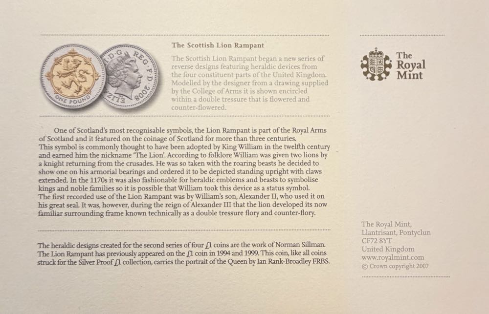 2008 The Scottish Lion Rampant £1  coin collectible - Main Image 3