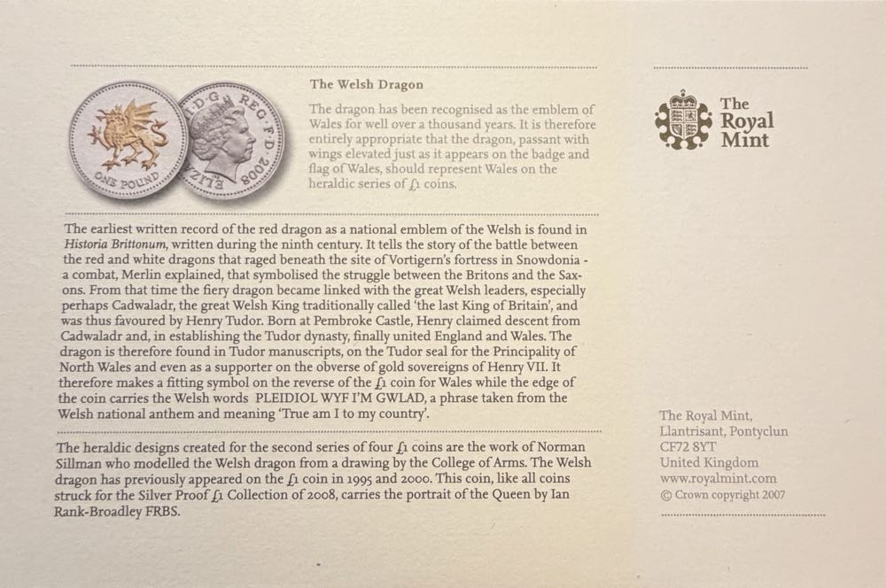 2008 The Welsh Dragon £1  coin collectible - Main Image 3