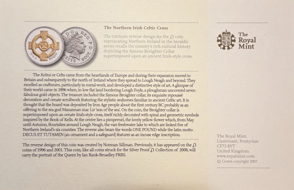 2008 The Northern Irish Celtic Cross £1  coin collectible - Main Image 3