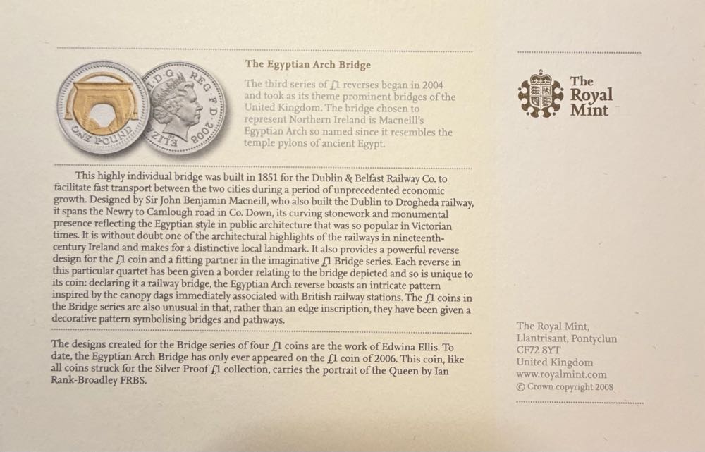 2008 The Egyptian Arch Bridge £1  coin collectible - Main Image 3