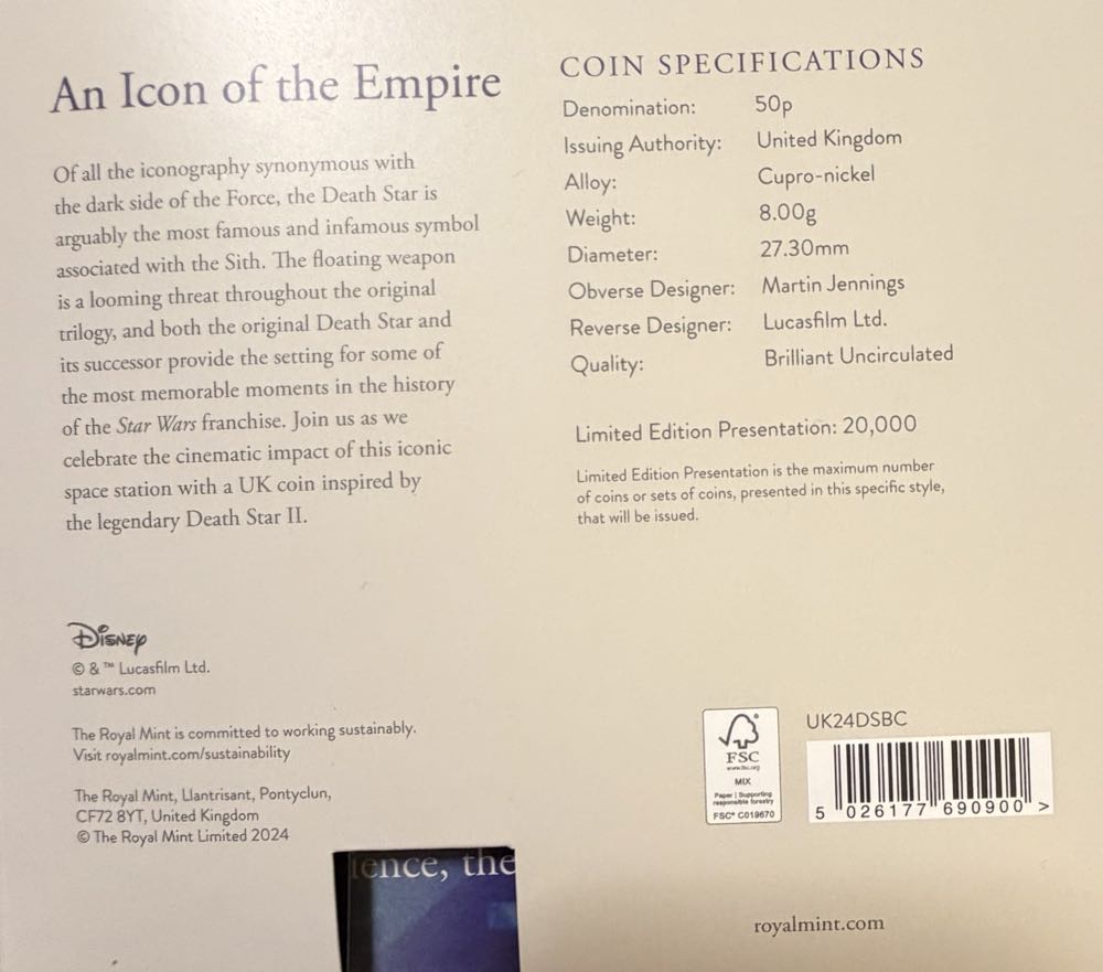 2024 Star Wars Death Star II 50p  coin collectible - Main Image 4