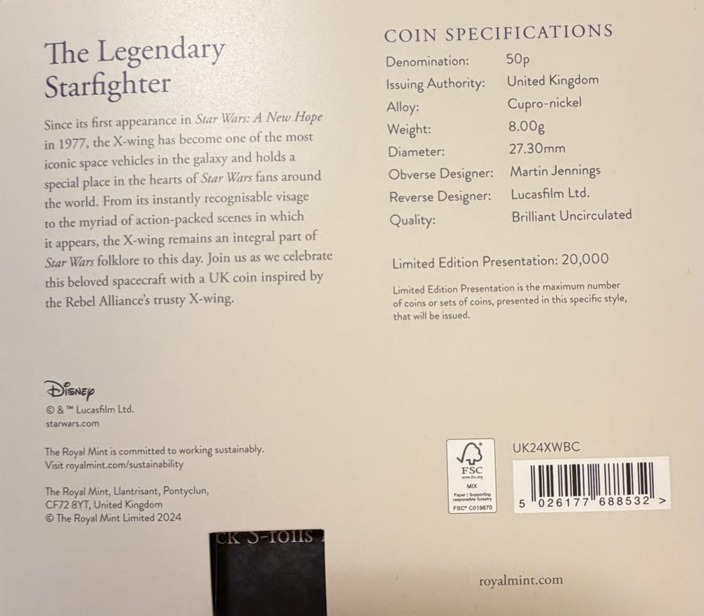 2024 Star Wars X-Wing 50p  coin collectible - Main Image 4