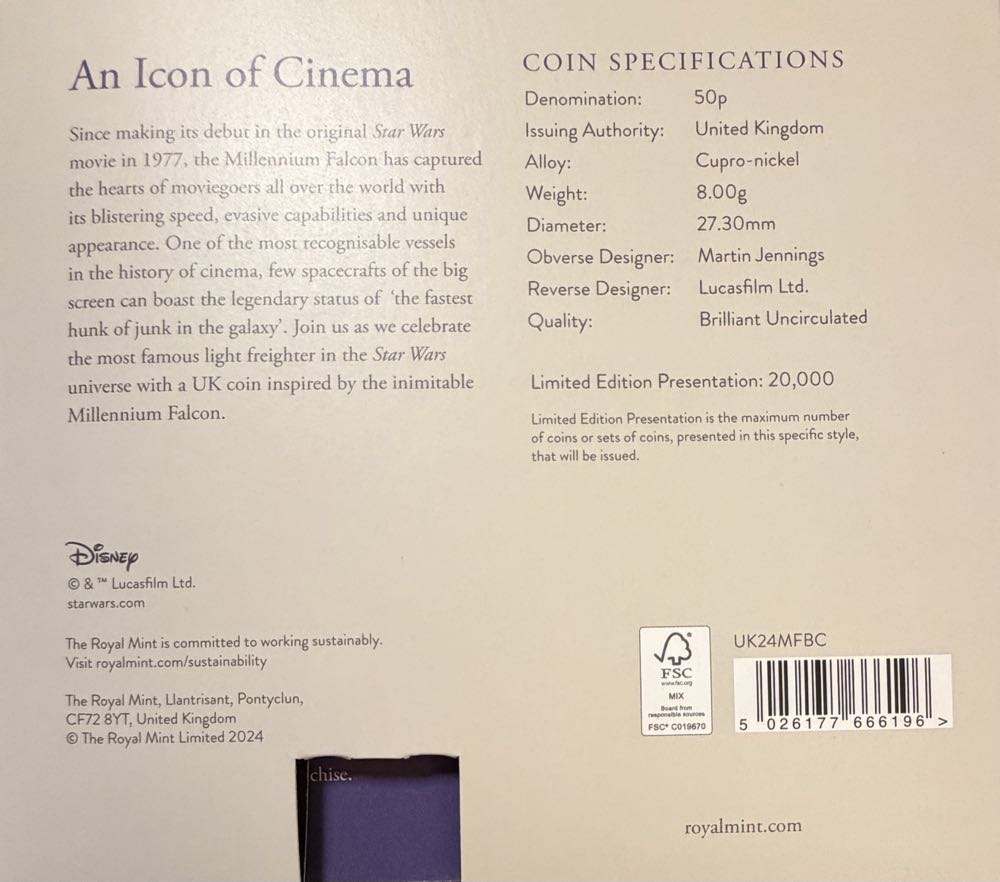 2024 Star Wars Millennium Falcon 50p  coin collectible - Main Image 4