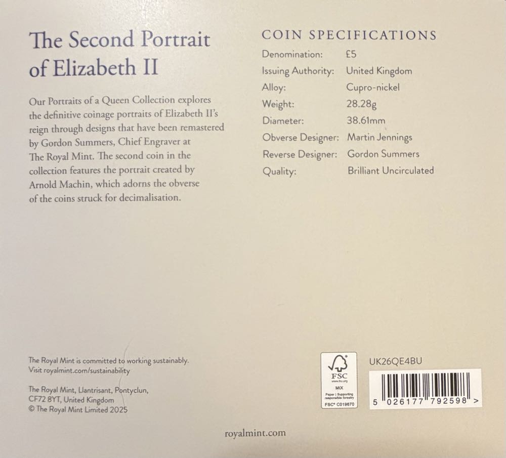 2026 Elizabeth II The Second Effigy £5  coin collectible - Main Image 4