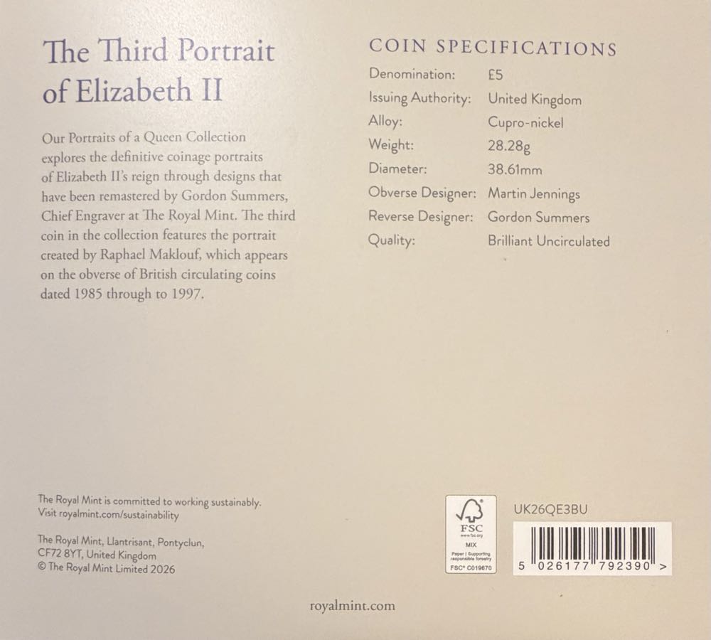 2026 Elizabeth II The Third Effigy £5  coin collectible - Main Image 4