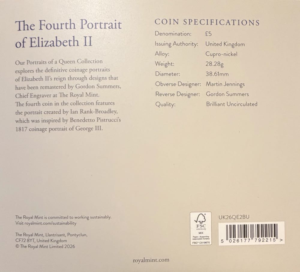 2026 Elizabeth II The Fourth Effigy £5  coin collectible - Main Image 4