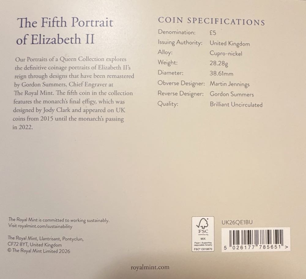 2026 Elizabeth II The Fifth Effigy £5  coin collectible - Main Image 4
