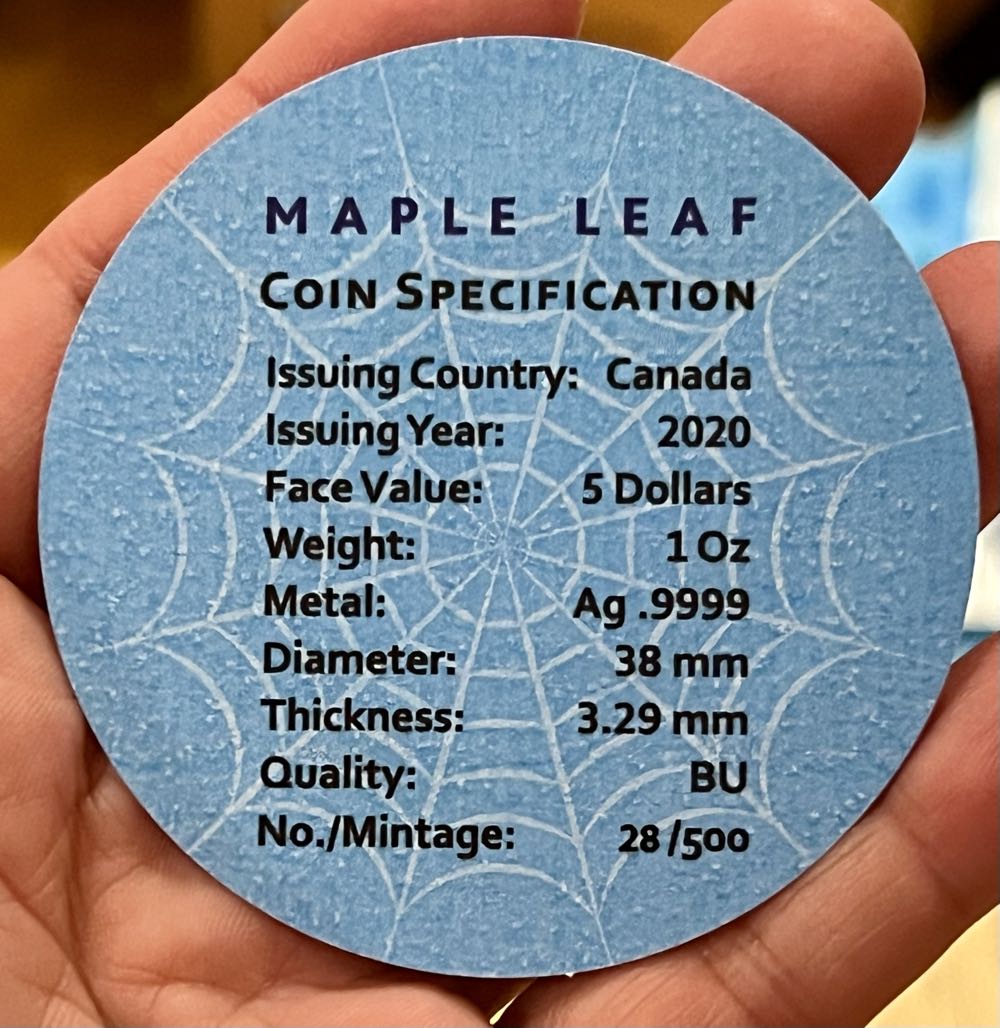 CANADIAN MAPLE LEAF BEJEWELED SPIDER 1oz  coin collectible - Main Image 3