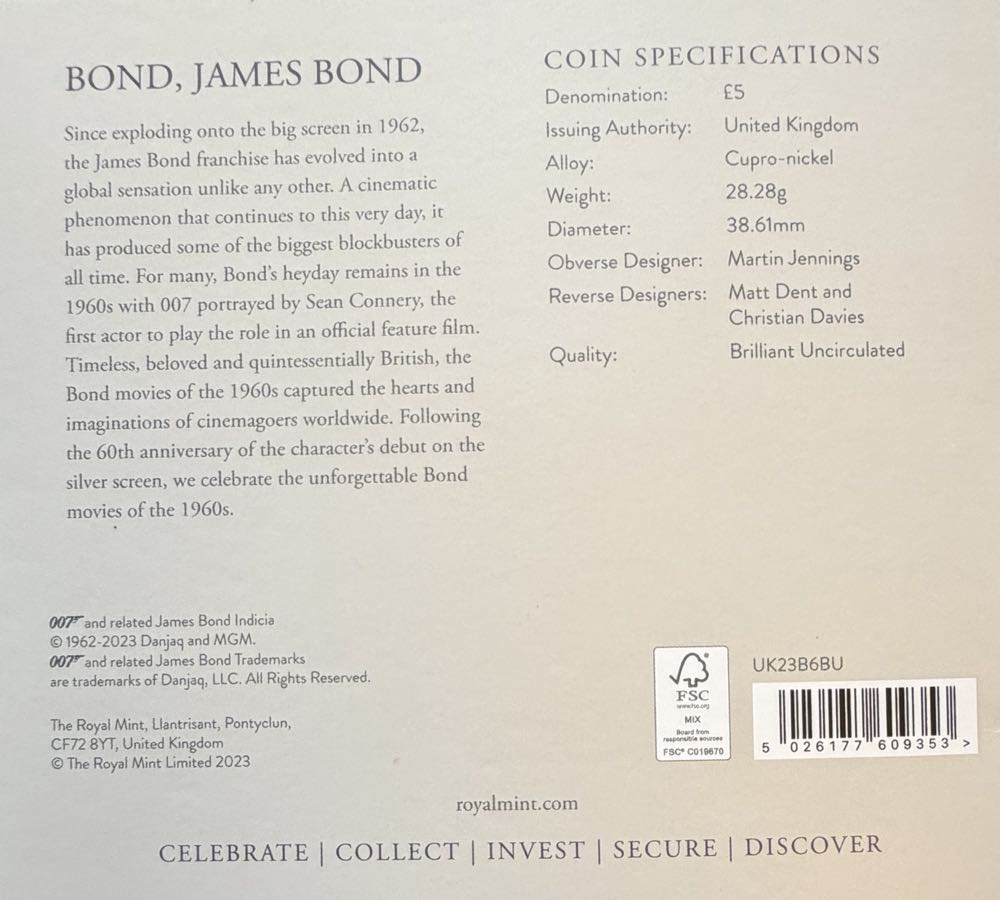 2023 Bond Films Of The 1960s £5  coin collectible - Main Image 4
