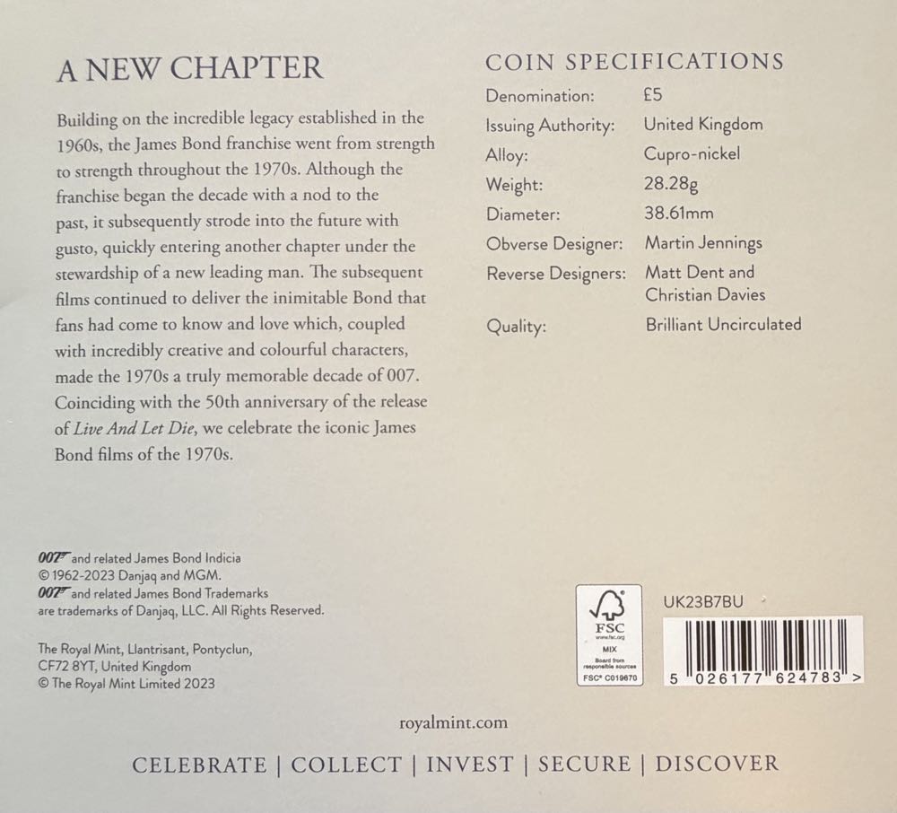 2023 Bond Films Of The 1970s £5  coin collectible - Main Image 4