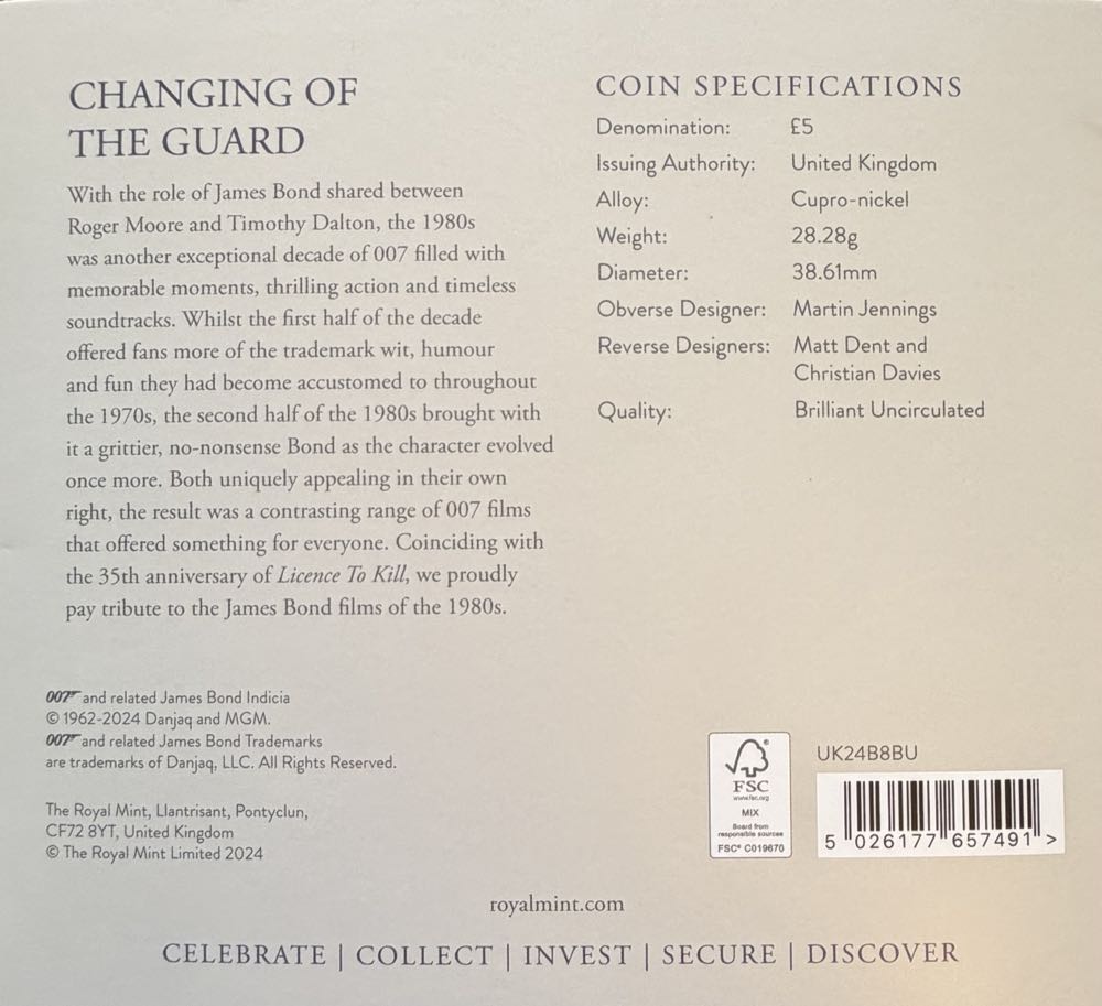 2024 Bond Films Of The 1980s £5  coin collectible - Main Image 4