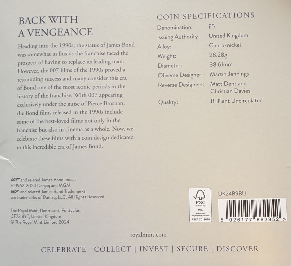 2024 Bond Films Of The 1990s £5  coin collectible - Main Image 4