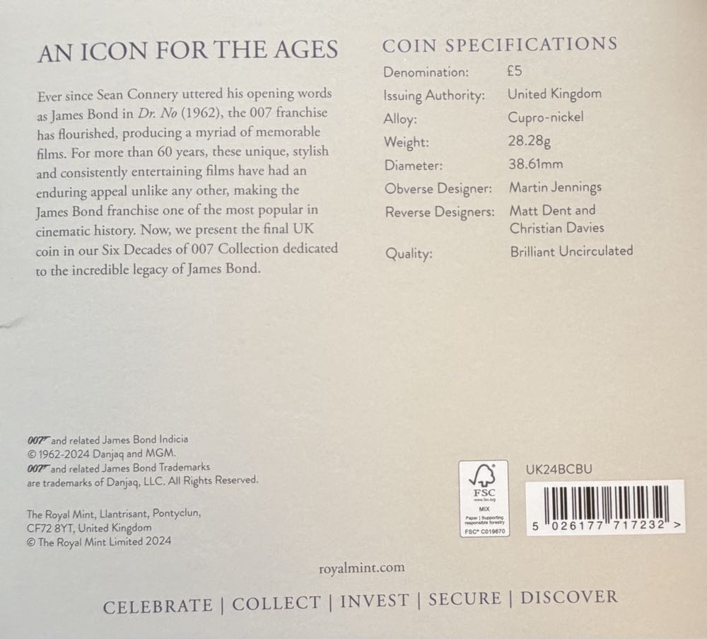 2024 Six Decades Of 007 £5  coin collectible - Main Image 4