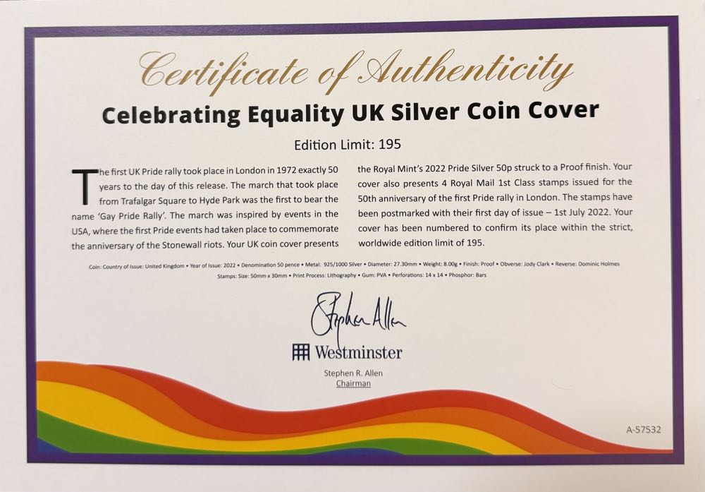 2022 Pride Silver Coin Cover 50p  coin collectible - Main Image 4