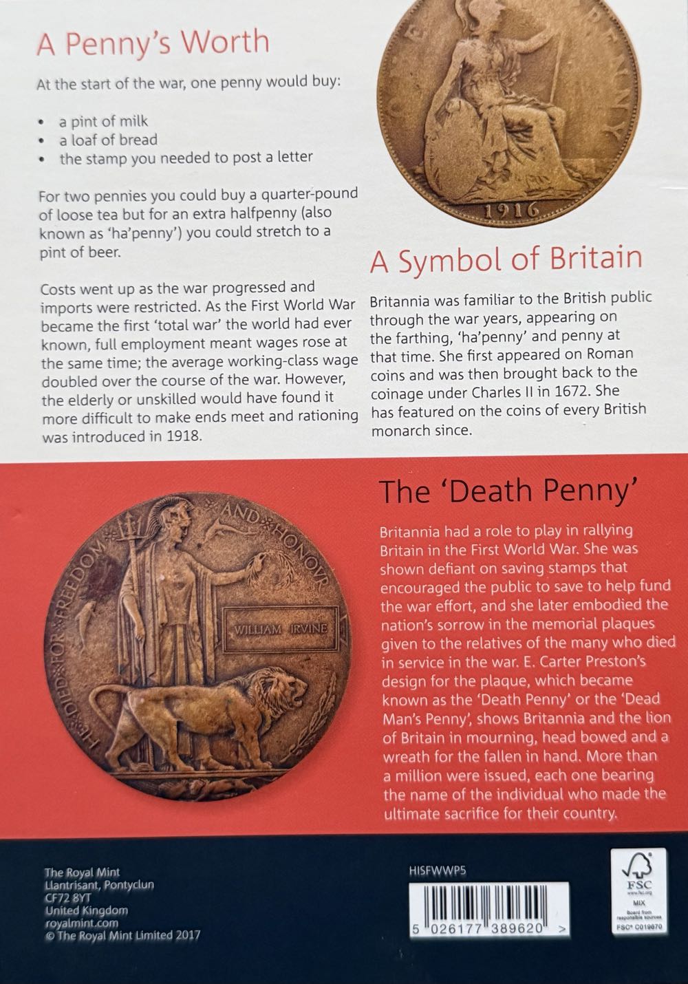 1917 George V One Penny  coin collectible - Main Image 3