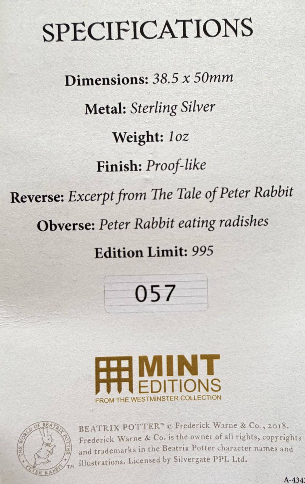 Peter Rabbit Silver Ingot  coin collectible - Main Image 4