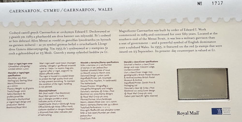 Caernarfon Castle Stamp Ingot  coin collectible - Main Image 4