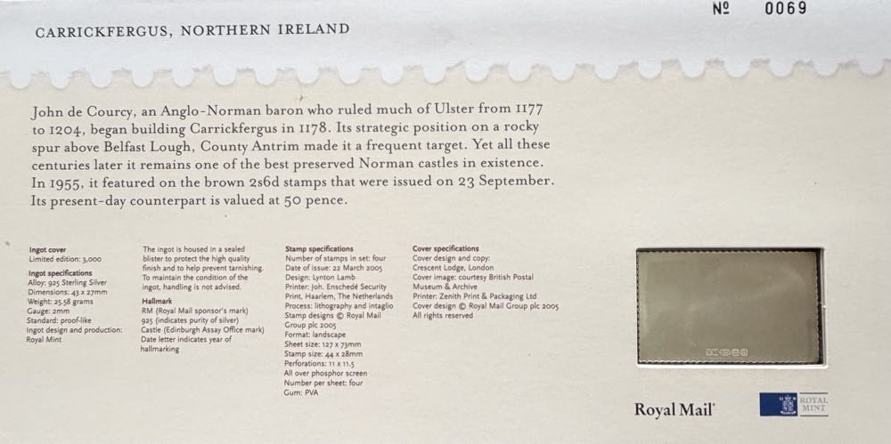 Carrickfergus Castle Stamp Ingot  coin collectible - Main Image 4