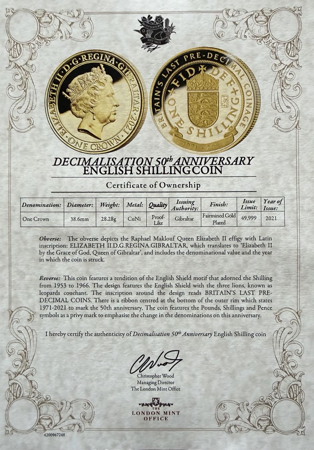 2021 Decimalisation 50th English Shilling  coin collectible - Main Image 4