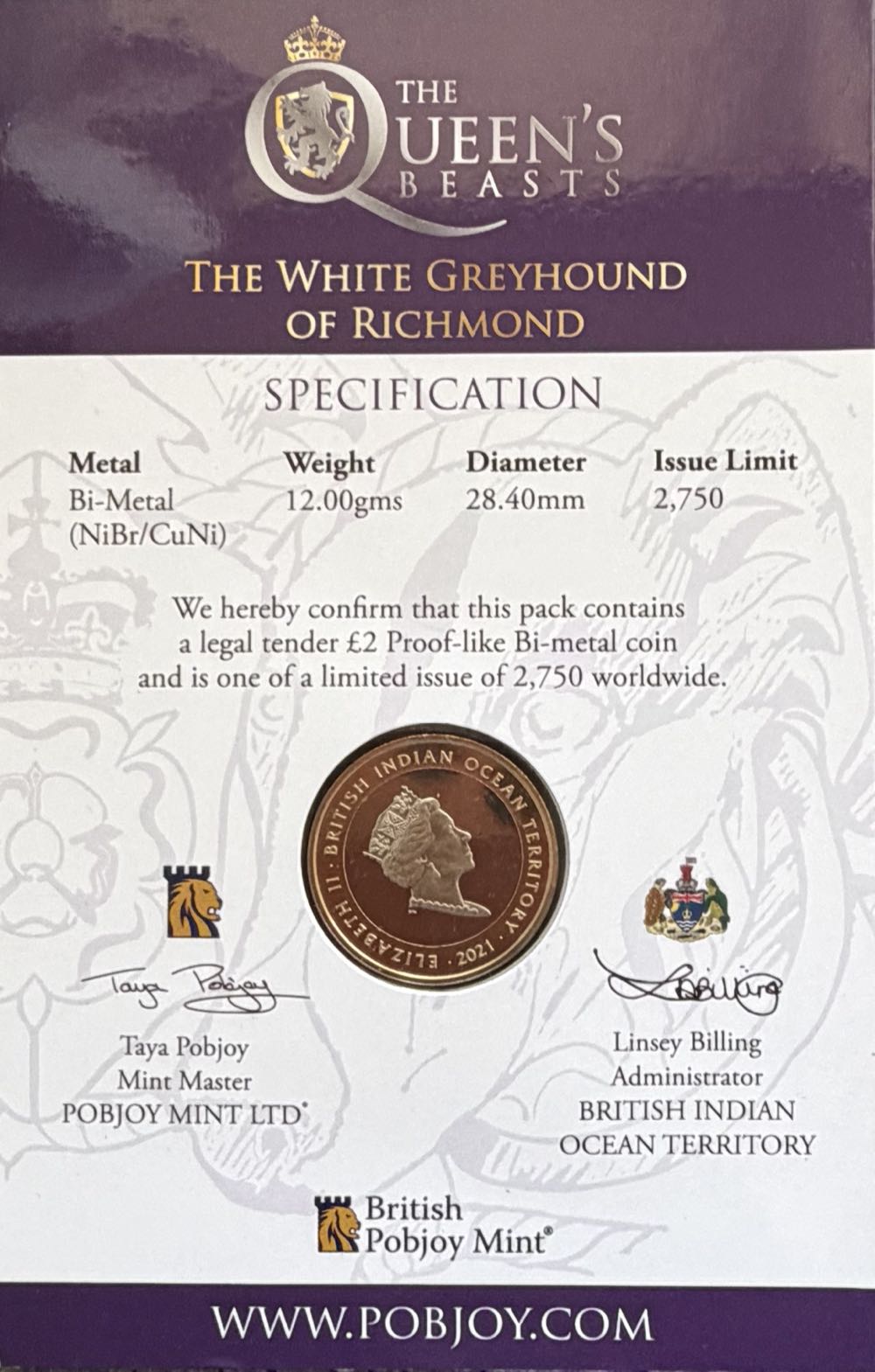 2021 The White Greyhound Of Richmond £2  coin collectible - Main Image 4