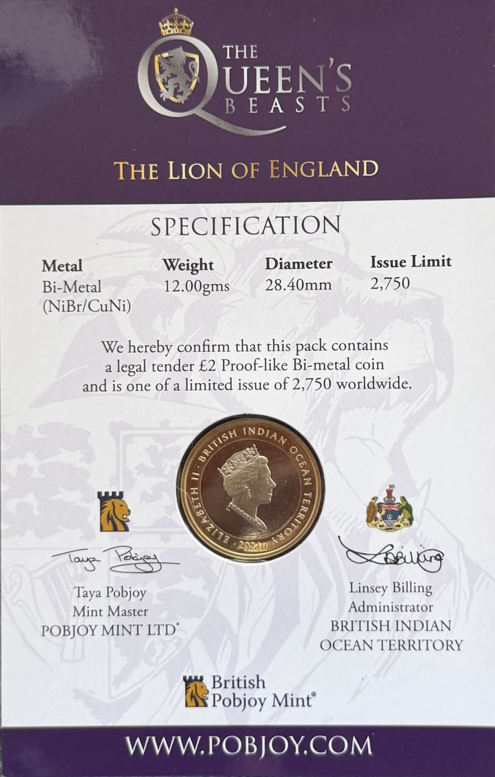 2021 The Lion Of England £2  coin collectible - Main Image 4