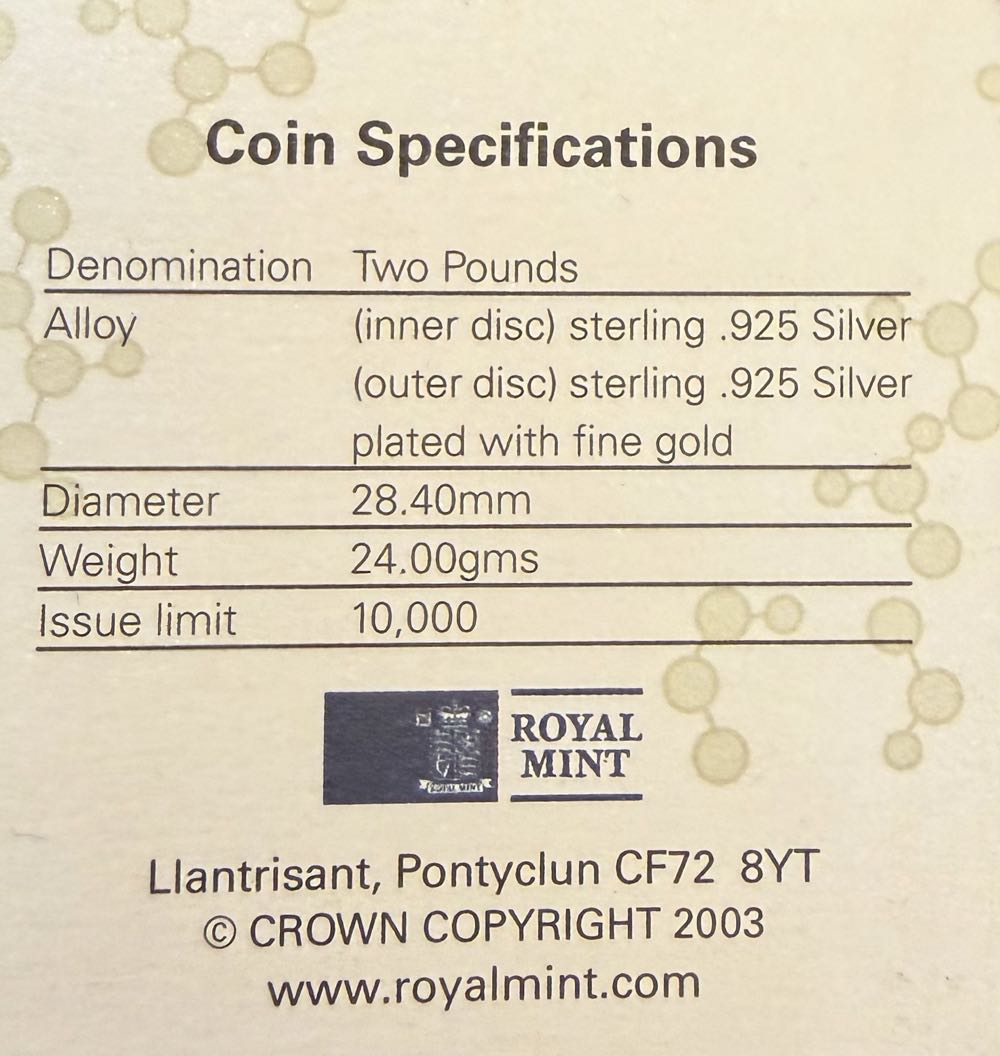 2003 DNA Double Helix Piedfort £2  coin collectible - Main Image 4