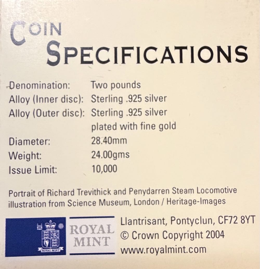 2004 R Trevithick Piedfort £2  coin collectible - Main Image 4